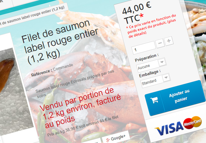 Poissonnerie Gourc - variation du prix en fonction du poids exact